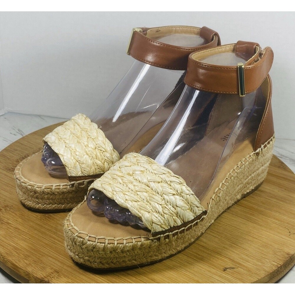 Jessica Cline Espadrille Wedge Sandals Brown Beige Ankle Strap Size 8M